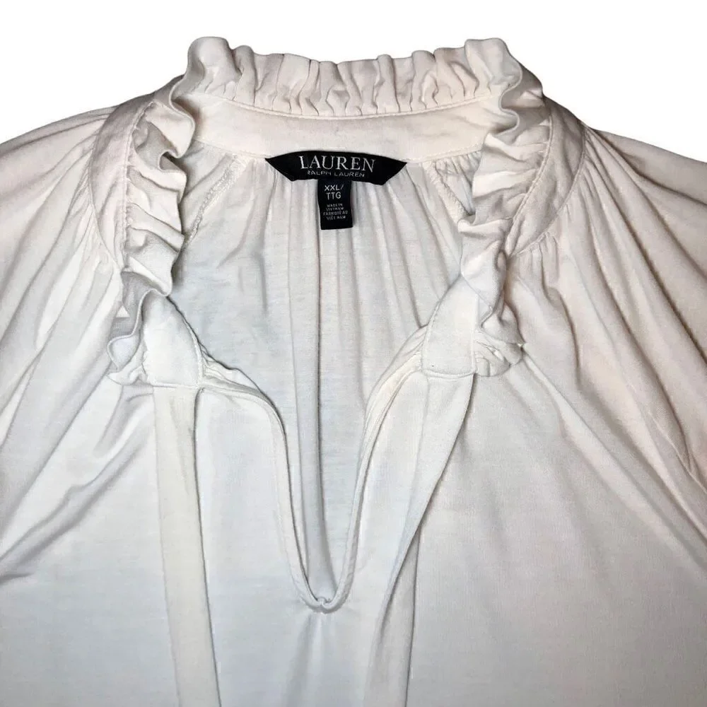 Lauren Ralph Lauren Black Label Knit Top with Ruffle Collar in Cream Women’s XXL
